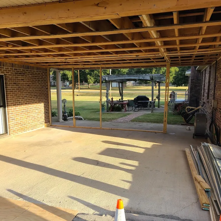 Structural framing and rebuild work in progress on a commercial interior
